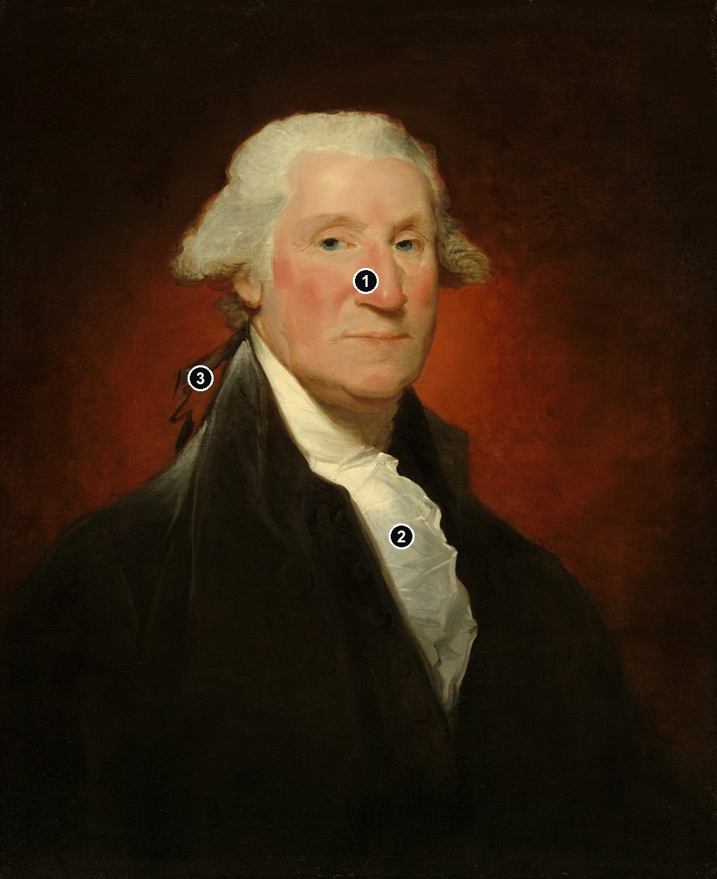 Annotated details from George Washington: The Vaughan Portrait by Gilbert Stuart